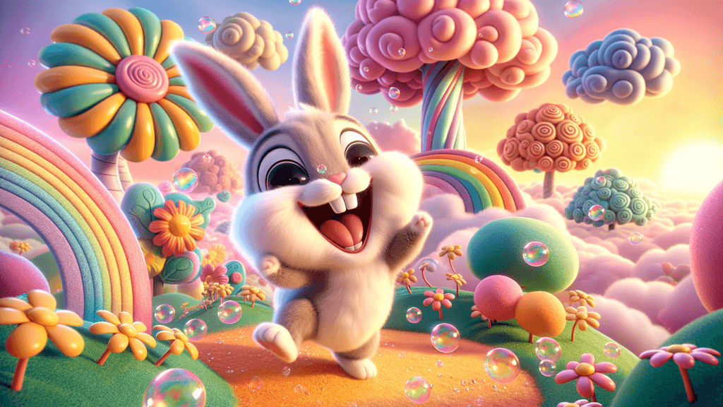 rabbit in a funny environment, happy