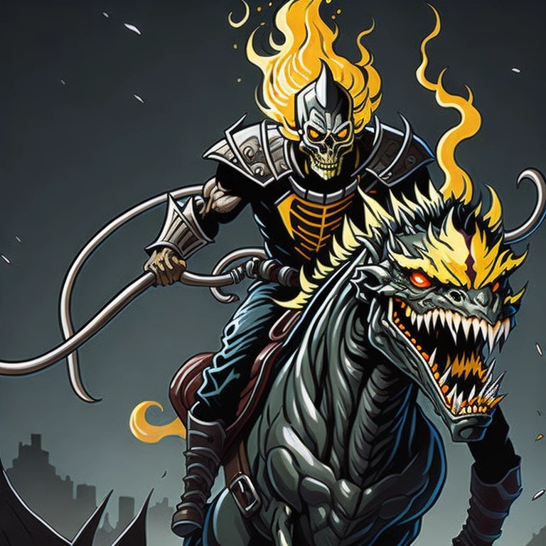 ghost rider riding a dragon