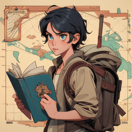 The adventurer packing supplies, a map, and an old book into a backpack, determination in their eyes.